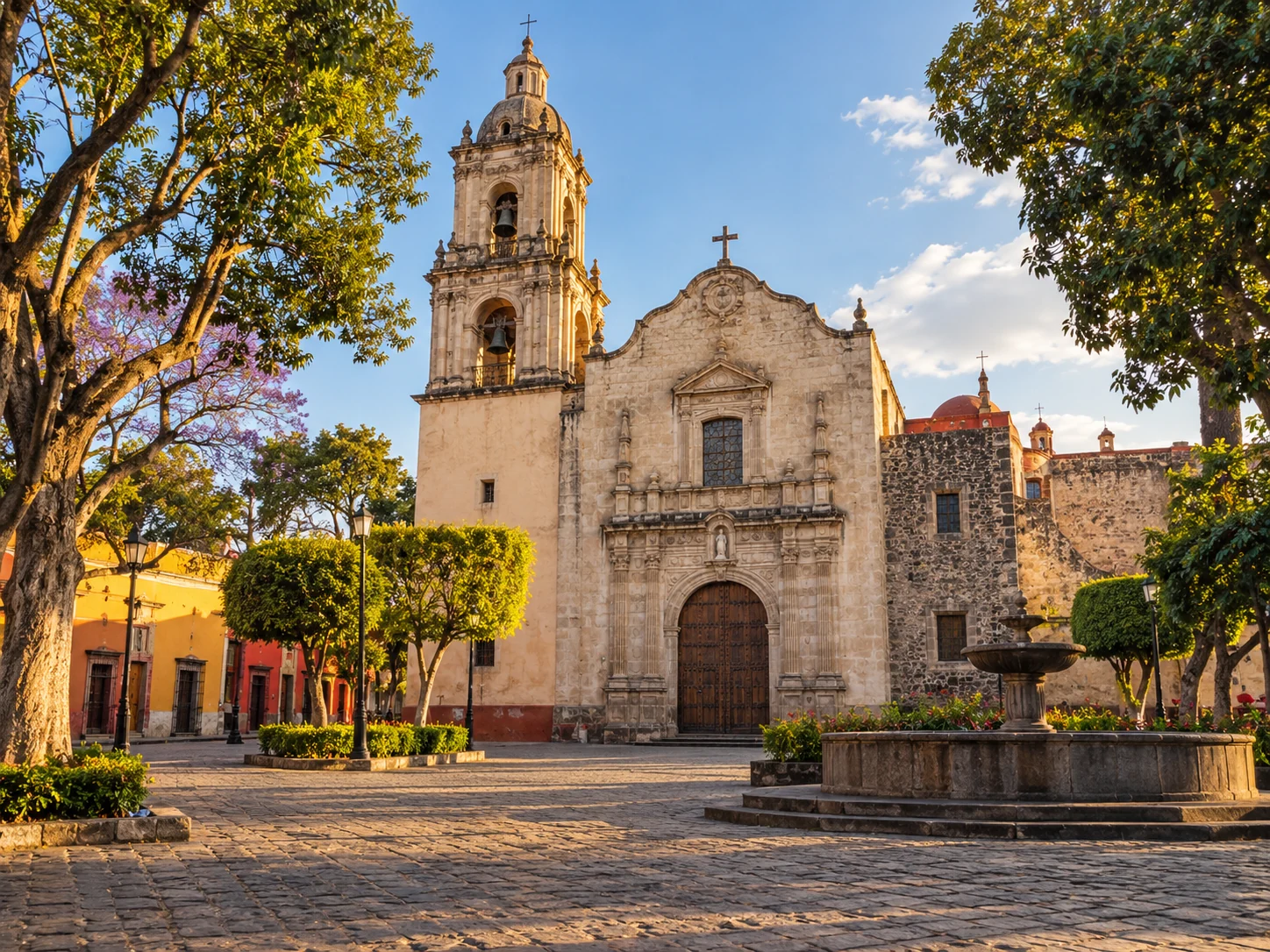 Vista ilustrativa del centro de Coyoacán y su arquitectura colonial