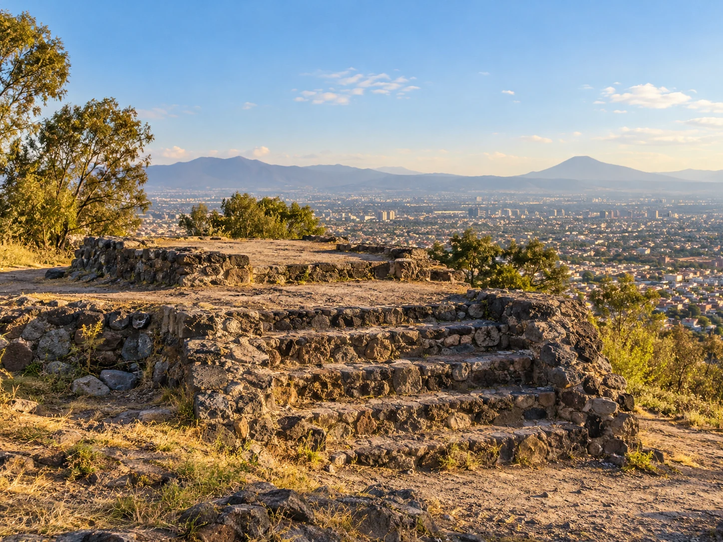 Vista ilustrativa del Cerro de la Estrella y el valle de México